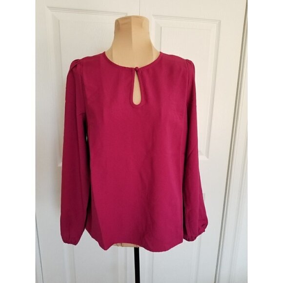 J.Crew Long Puff Sleeve Keyhole Neckline Top in Magenta Recycled Poly Women Sz S - Picture 1 of 7